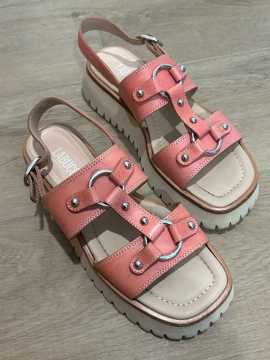 Labucq Shoes - Labucq Women’s Pink Coral Strappy Platform Leather Sandals Buckle EU 38
